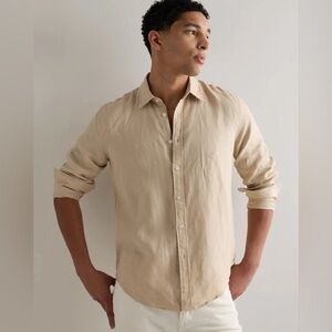 Quince 100% European Linen Relaxed Long Sleeve Shirt Sz XL men’s tan